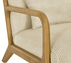 English Elm Corduroy Accent Armchair with Solid Wood Frame and Lumbar Pillow for Living Rooms Beige B2748P533802