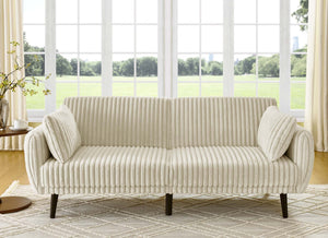 English Elm Faux Fur Convertible Futon Sofa Sleeper with Tall Legs for Living or Guest Rooms Beige B2748P534290