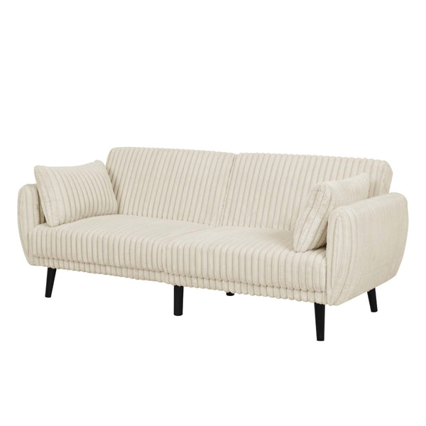 English Elm Faux Fur Convertible Futon Sofa Sleeper with Tall Legs for Living or Guest Rooms Beige B2748P534290