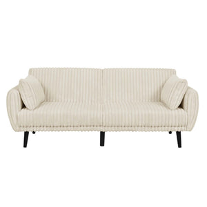 English Elm Faux Fur Convertible Futon Sofa Sleeper with Tall Legs for Living or Guest Rooms Beige B2748P534290