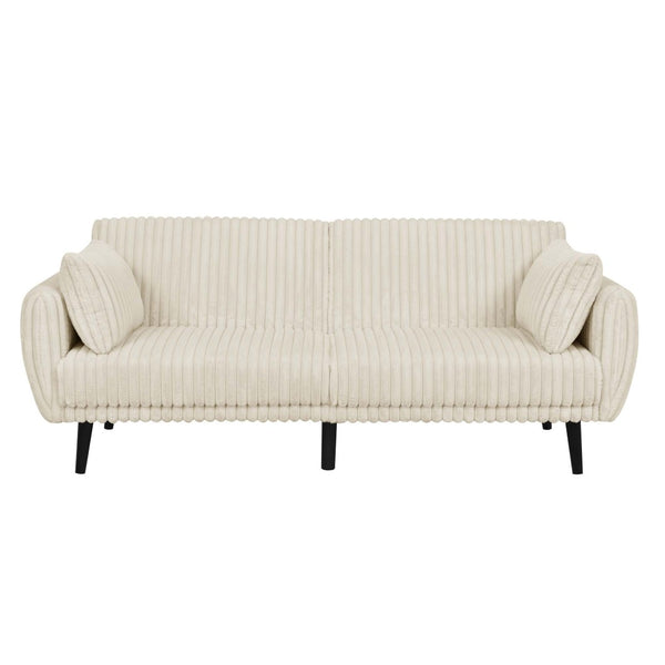 English Elm Faux Fur Convertible Futon Sofa Sleeper with Tall Legs for Living or Guest Rooms Beige B2748P534290