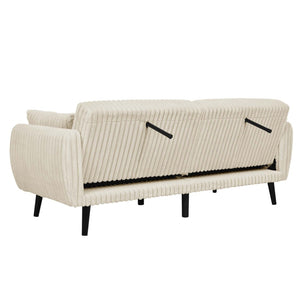 English Elm Faux Fur Convertible Futon Sofa Sleeper with Tall Legs for Living or Guest Rooms Beige B2748P534290