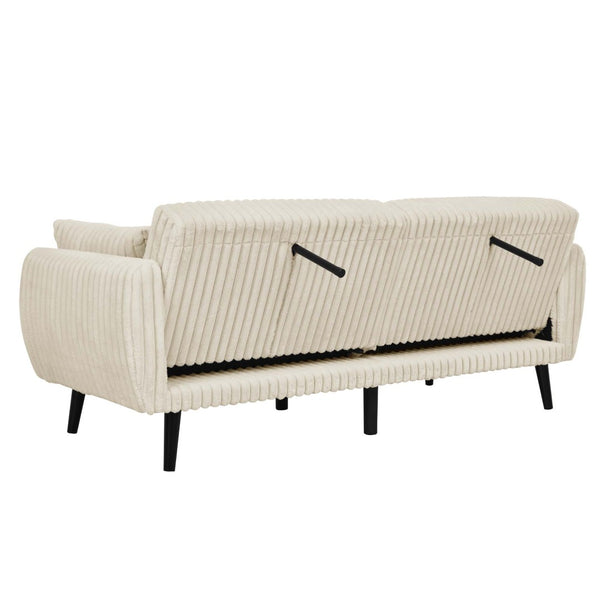 English Elm Faux Fur Convertible Futon Sofa Sleeper with Tall Legs for Living or Guest Rooms Beige B2748P534290