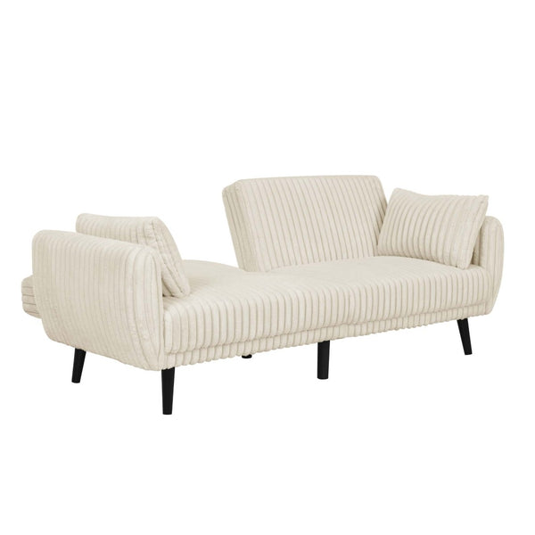 English Elm Faux Fur Convertible Futon Sofa Sleeper with Tall Legs for Living or Guest Rooms Beige B2748P534290