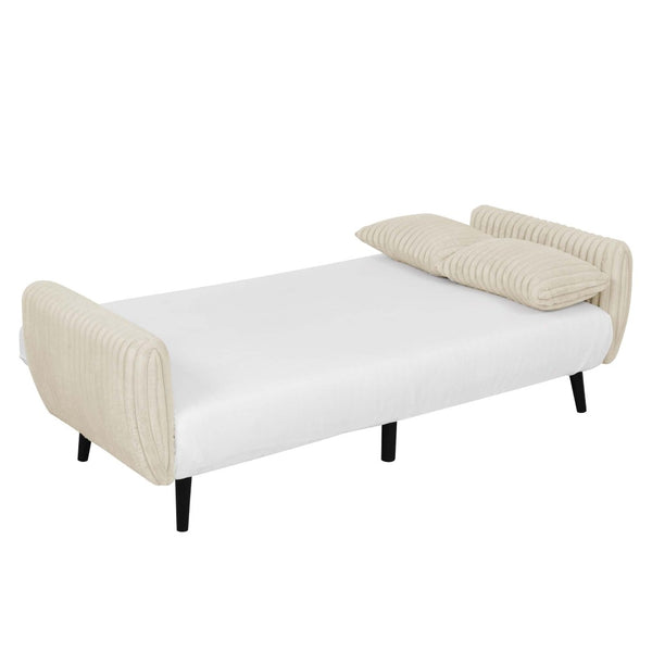 English Elm Faux Fur Convertible Futon Sofa Sleeper with Tall Legs for Living or Guest Rooms Beige B2748P534290