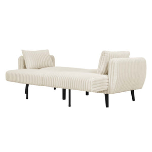 English Elm Faux Fur Convertible Futon Sofa Sleeper with Tall Legs for Living or Guest Rooms Beige B2748P534290