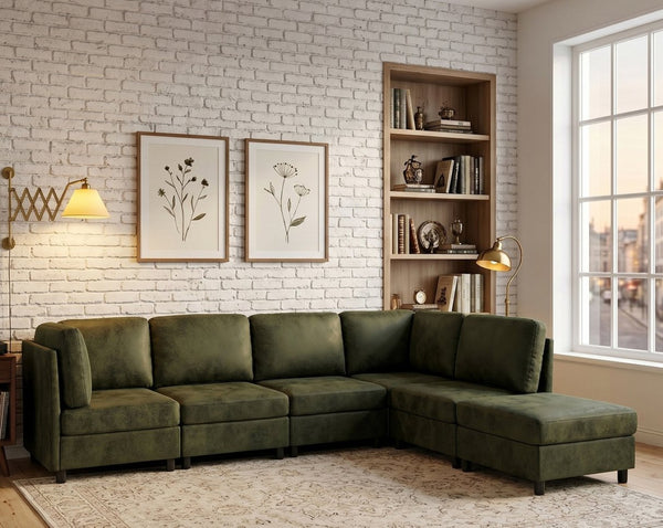 English Elm Faux Leather Modular Sectional Sofa Reconfigurable Layout for Open Living Rooms B2748S00187