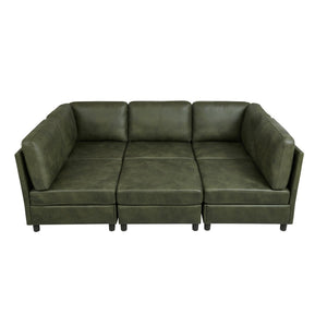 English Elm Faux Leather Modular Sectional Sofa Reconfigurable Layout for Open Living Rooms B2748S00187
