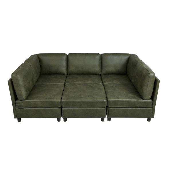 English Elm Faux Leather Modular Sectional Sofa Reconfigurable Layout for Open Living Rooms B2748S00187