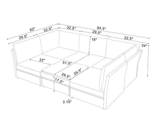 English Elm Faux Leather Modular Sectional Sofa Reconfigurable Layout for Open Living Rooms B2748S00187