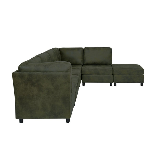 English Elm Faux Leather Modular Sectional Sofa Reconfigurable Layout for Open Living Rooms B2748S00187
