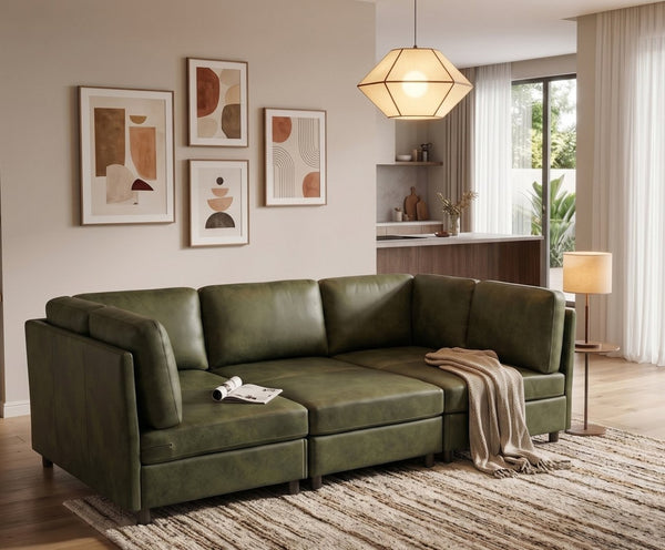 English Elm Faux Leather Modular Sectional Sofa Reconfigurable Layout for Open Living Rooms B2748S00187