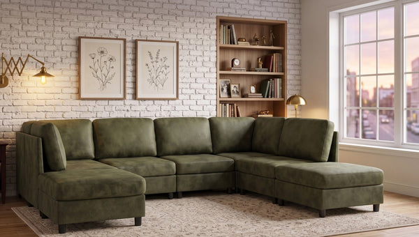 English Elm Faux Leather Modular Sectional Sofa Configurable Living Room Seating Set B2748S00188