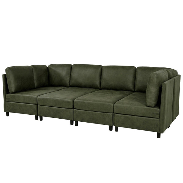English Elm Faux Leather Modular Sectional Sofa Configurable Living Room Seating Set B2748S00188
