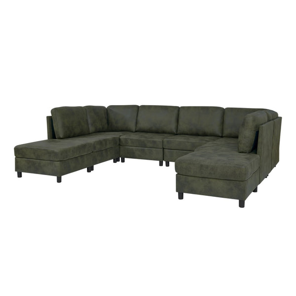 English Elm Faux Leather Modular Sectional Sofa Configurable Living Room Seating Set B2748S00188