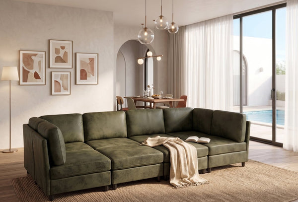 English Elm Faux Leather Modular Sectional Sofa Configurable Living Room Seating Set B2748S00188