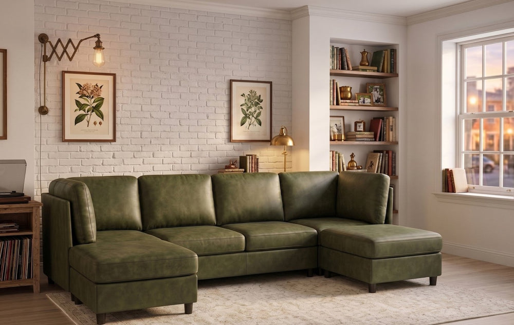 English Elm Faux Leather Modular Sectional Sofa Tailored for Flexible Living Room Configurations B2748S00189