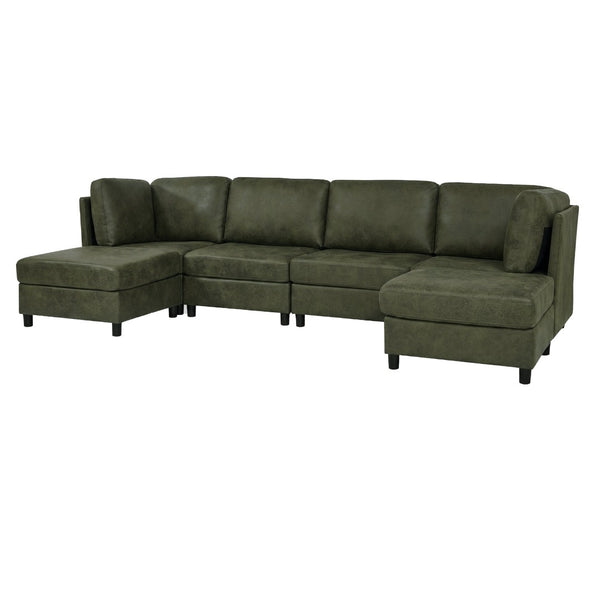 English Elm Faux Leather Modular Sectional Sofa Tailored for Flexible Living Room Configurations B2748S00189