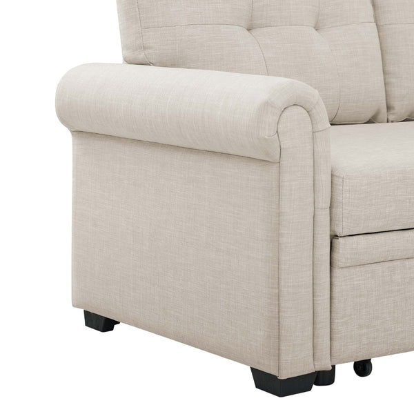 English Elm 86" Linen Blend Sectional Sleeper Sofa with Reversible Chaise and Tufted Back Almond B2748S00190