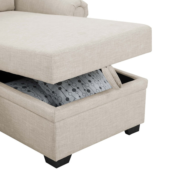 English Elm 86" Linen Blend Sectional Sleeper Sofa with Reversible Chaise and Tufted Back Almond B2748S00190