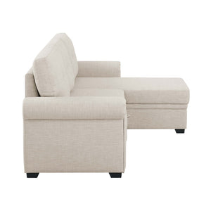 English Elm 86" Linen Blend Sectional Sleeper Sofa with Reversible Chaise and Tufted Back Almond B2748S00190