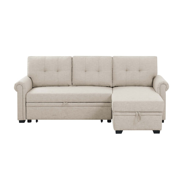 English Elm 86" Linen Blend Sectional Sleeper Sofa with Reversible Chaise and Tufted Back Almond B2748S00190