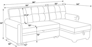 English Elm 86" Linen Blend Sectional Sleeper Sofa with Reversible Chaise and Tufted Back Almond B2748S00190