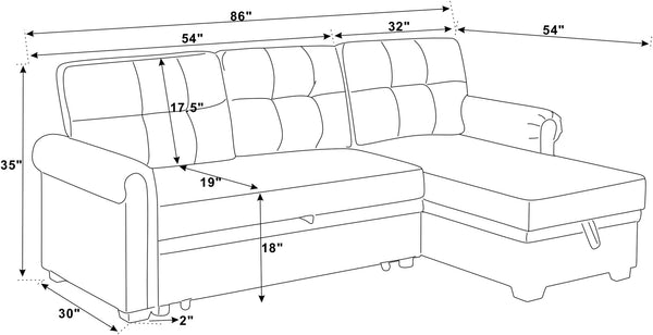 English Elm 86" Linen Blend Sectional Sleeper Sofa with Reversible Chaise and Tufted Back Almond B2748S00190