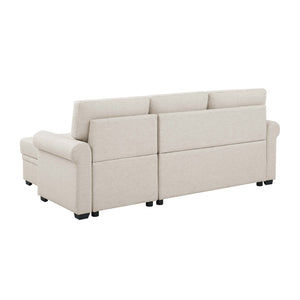 English Elm 86" Linen Blend Sectional Sleeper Sofa with Reversible Chaise and Tufted Back Almond B2748S00190