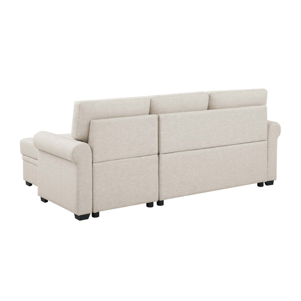 English Elm 86" Linen Blend Sectional Sleeper Sofa with Reversible Chaise and Tufted Back Almond B2748S00190