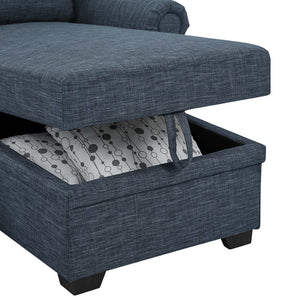 English Elm 86" Linen Blend Sectional Sleeper Sofa with Reversible Chaise and Tufted Back Dark Blue B2748S00191