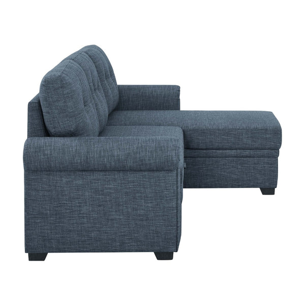 English Elm 86" Linen Blend Sectional Sleeper Sofa with Reversible Chaise and Tufted Back Dark Blue B2748S00191