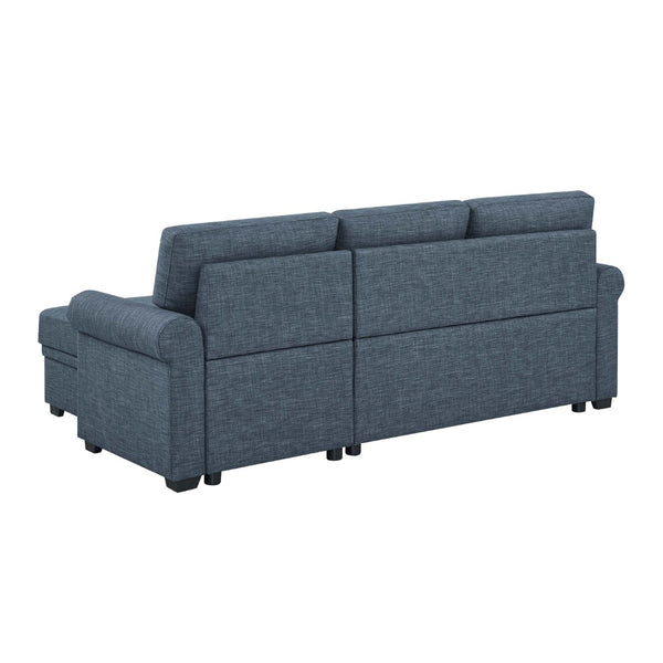 English Elm 86" Linen Blend Sectional Sleeper Sofa with Reversible Chaise and Tufted Back Dark Blue B2748S00191