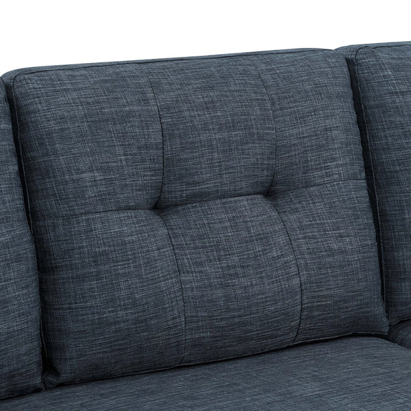 English Elm 86" Linen Blend Sectional Sleeper Sofa with Reversible Chaise and Tufted Back Dark Blue B2748S00191