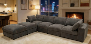 English Elm Corduroy Ribbed Upholstered Modular Sectional Sofa with Reversible Chaise for Living Room Dark Gray B2748S00192