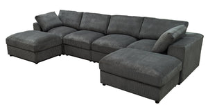 English Elm Corduroy Ribbed Upholstered Modular Sectional Sofa with Reversible Chaise for Living Room Dark Gray B2748S00192