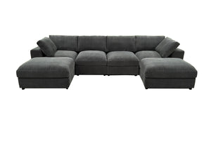 English Elm Corduroy Ribbed Upholstered Modular Sectional Sofa with Reversible Chaise for Living Room Dark Gray B2748S00192