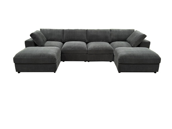 English Elm Corduroy Ribbed Upholstered Modular Sectional Sofa with Reversible Chaise for Living Room Dark Gray B2748S00192