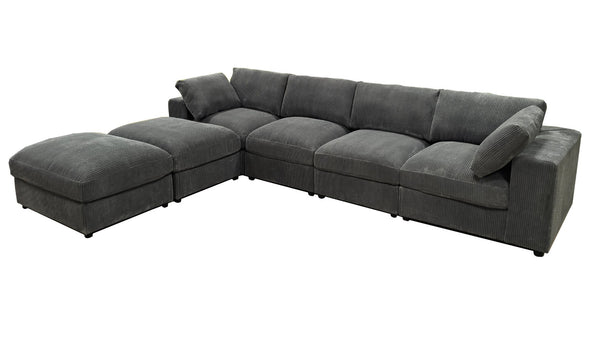 English Elm Corduroy Ribbed Upholstered Modular Sectional Sofa with Reversible Chaise for Living Room Dark Gray B2748S00192