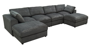 English Elm Corduroy Ribbed Upholstered Modular Sectional Sofa with Reversible Chaise for Living Room Dark Gray B2748S00192