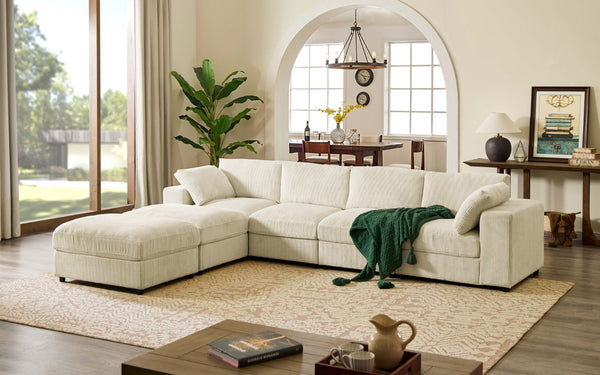 English Elm Corduroy Ribbed Upholstered Modular Sectional Sofa with Reversible Chaise for Living Room Beige B2748S00193