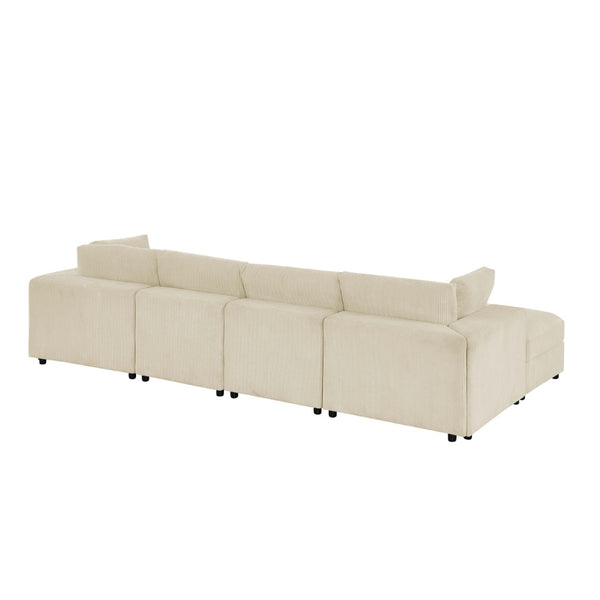 English Elm Corduroy Ribbed Upholstered Modular Sectional Sofa with Reversible Chaise for Living Room Beige B2748S00193