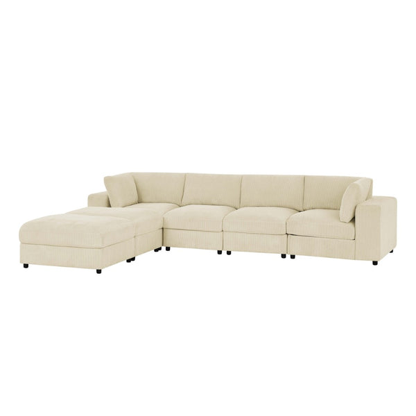 English Elm Corduroy Ribbed Upholstered Modular Sectional Sofa with Reversible Chaise for Living Room Beige B2748S00193