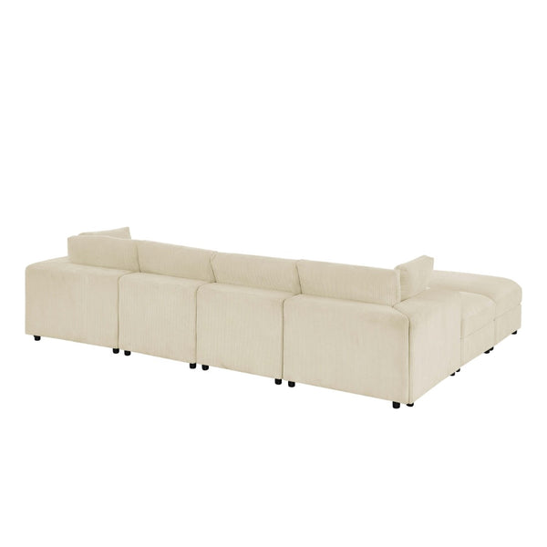 English Elm Corduroy Ribbed Upholstered Modular Sectional Sofa with Reversible Chaise for Living Room Beige B2748S00193