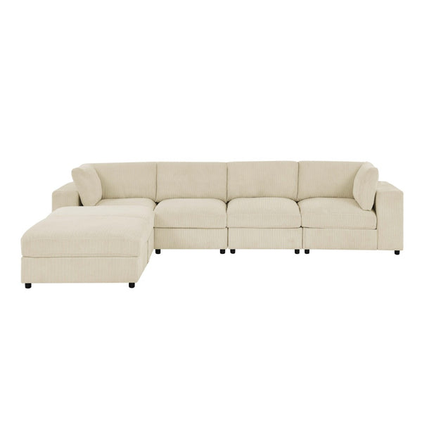 English Elm Corduroy Ribbed Upholstered Modular Sectional Sofa with Reversible Chaise for Living Room Beige B2748S00193
