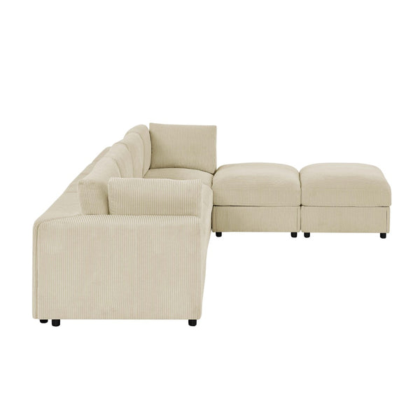 English Elm Corduroy Ribbed Upholstered Modular Sectional Sofa with Reversible Chaise for Living Room Beige B2748S00193
