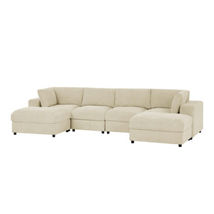 English Elm Corduroy Ribbed Upholstered Modular Sectional Sofa with Reversible Chaise for Living Room Beige B2748S00193