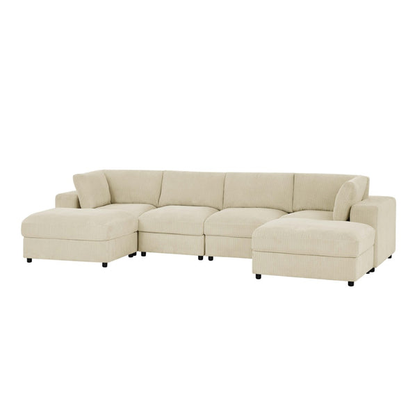 English Elm Corduroy Ribbed Upholstered Modular Sectional Sofa with Reversible Chaise for Living Room Beige B2748S00193