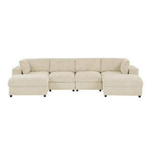 English Elm Corduroy Ribbed Upholstered Modular Sectional Sofa with Reversible Chaise for Living Room Beige B2748S00193