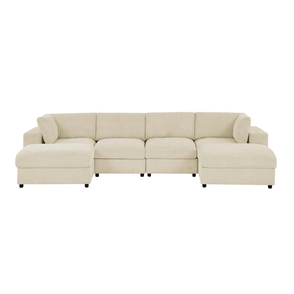 English Elm Corduroy Ribbed Upholstered Modular Sectional Sofa with Reversible Chaise for Living Room Beige B2748S00193